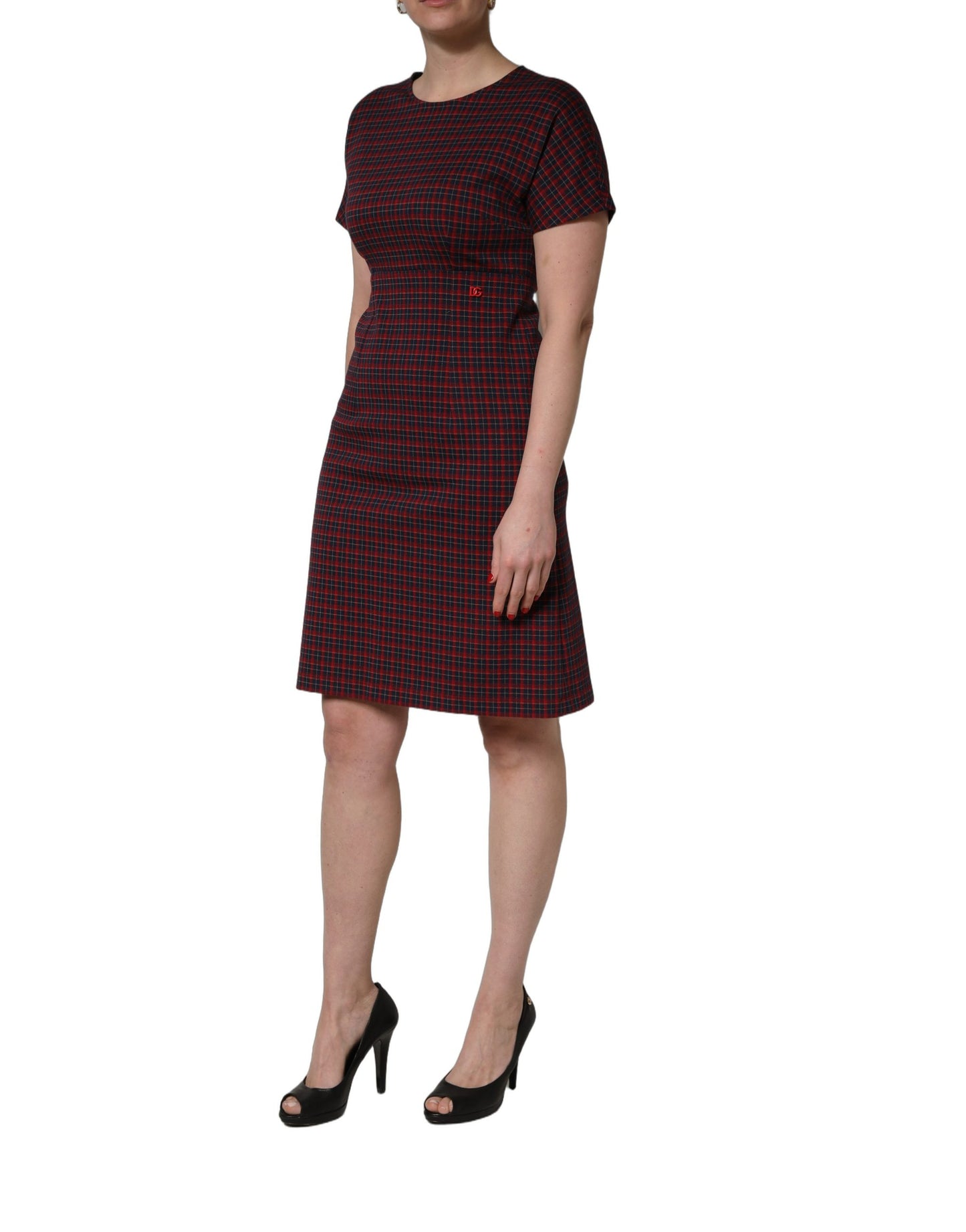 Dolce & Gabbana Red Black Checkered Short-Sleeve Sheath Dress