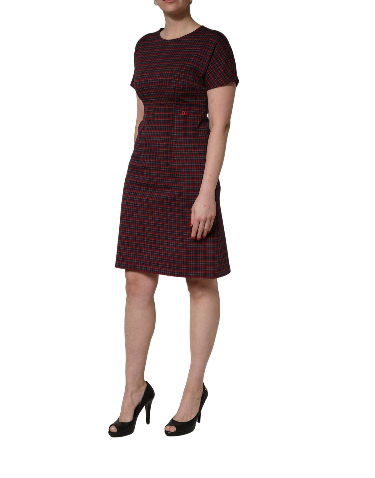 Dolce & Gabbana Red Black Checkered Short-Sleeve Sheath Dress