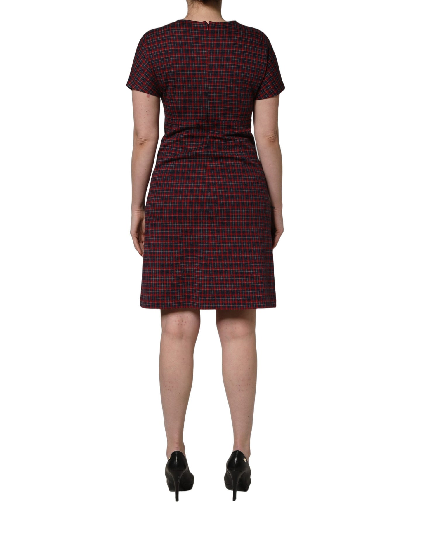Dolce & Gabbana Red Black Checkered Short-Sleeve Sheath Dress