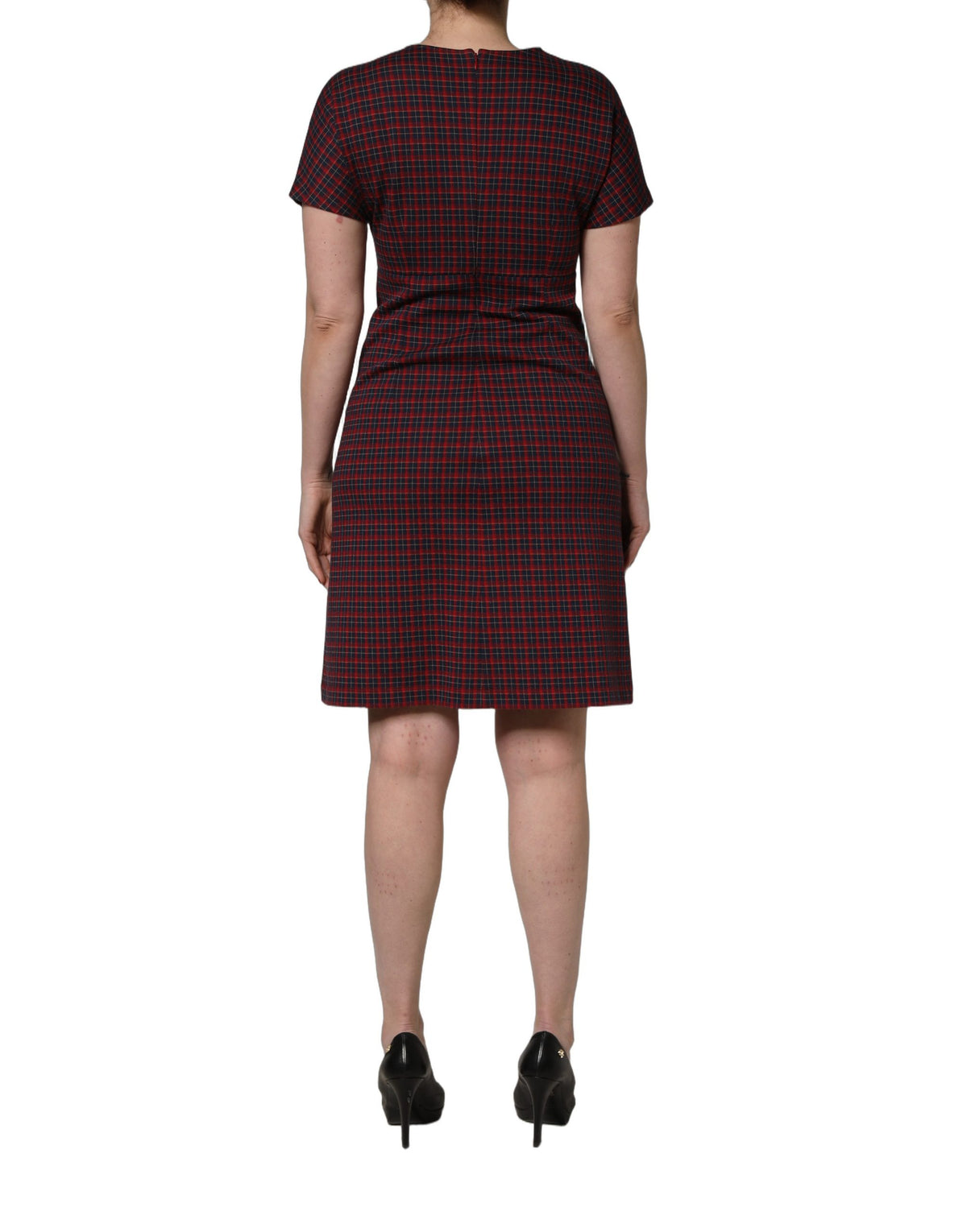Dolce & Gabbana Red Black Checkered Short-Sleeve Sheath Dress