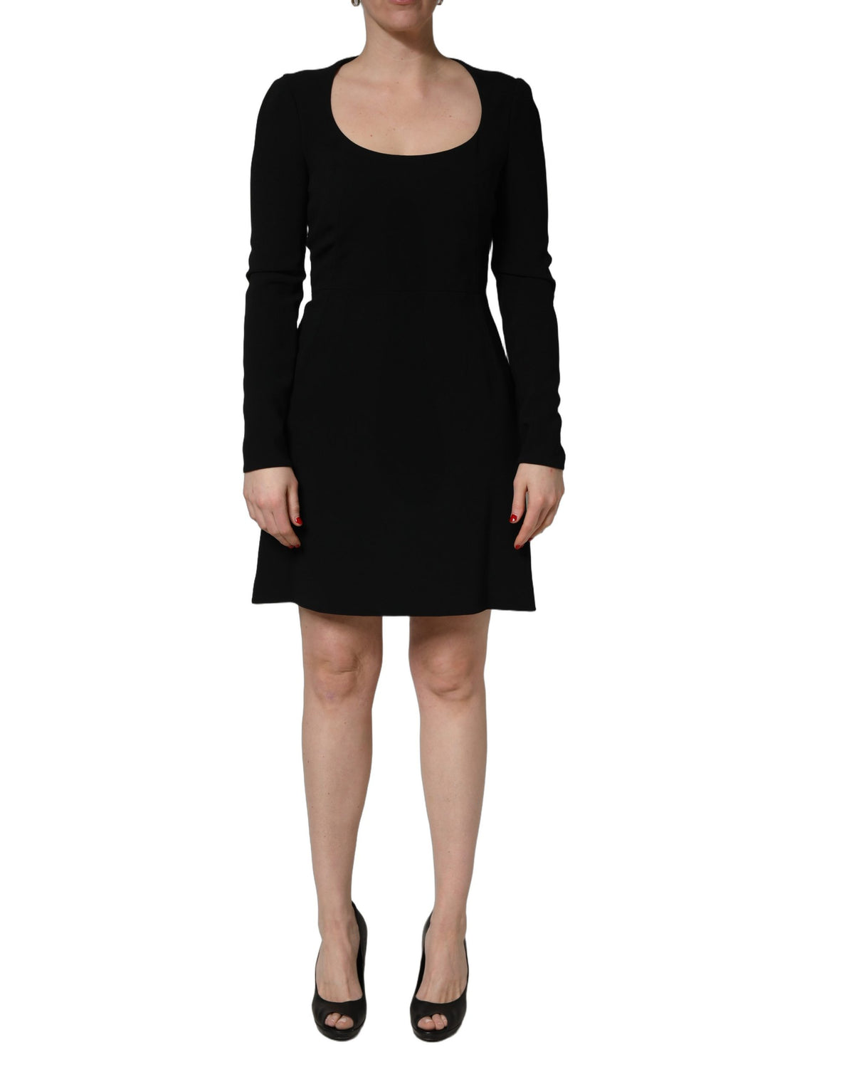 Dolce & Gabbana Black Long Sleeves Scoop Neck Mini Dress