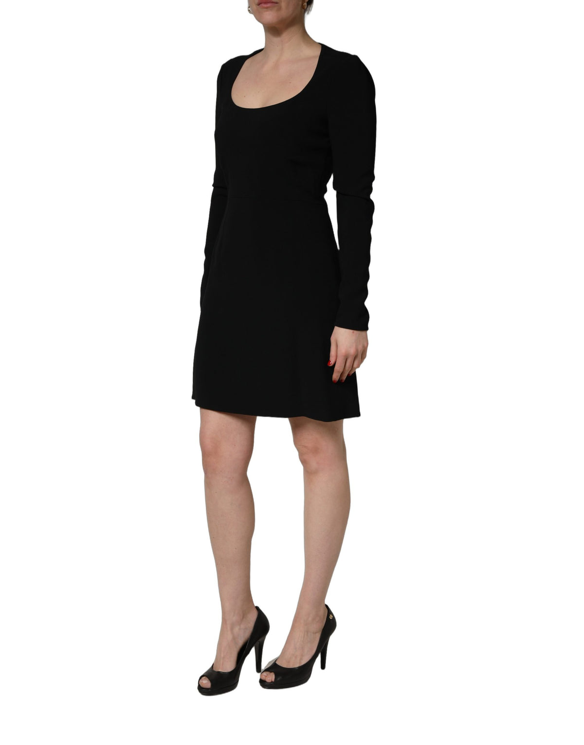 Dolce & Gabbana Black Long Sleeves Scoop Neck Mini Dress