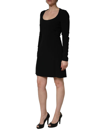 Dolce & Gabbana Black Long Sleeves Scoop Neck Mini Dress