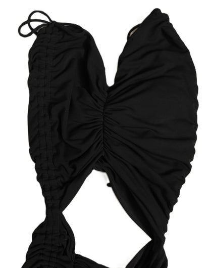 Dolce & Gabbana Black Jersey Calf Length Cut-Out Ruched Dress