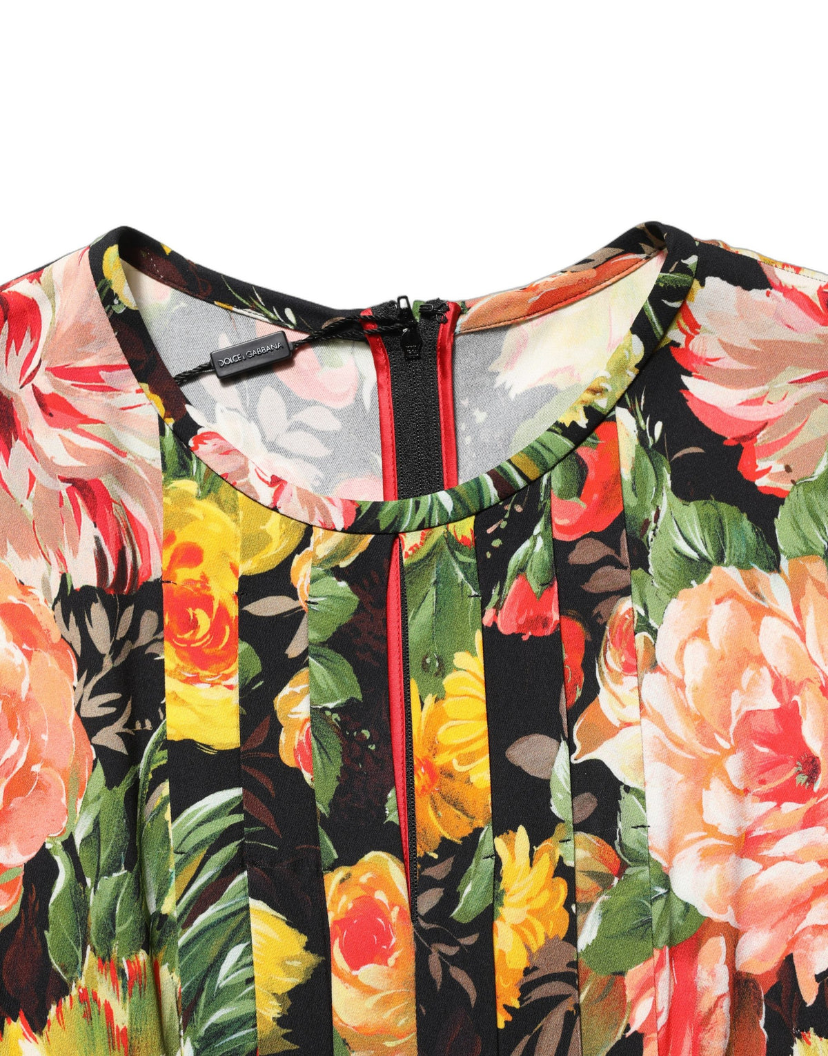 Dolce & Gabbana Multicolor Floral Print Long Sleeve Midi Dress