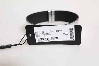 Dolce & Gabbana Silver Textured Leather Gold Tone Metal Neckband