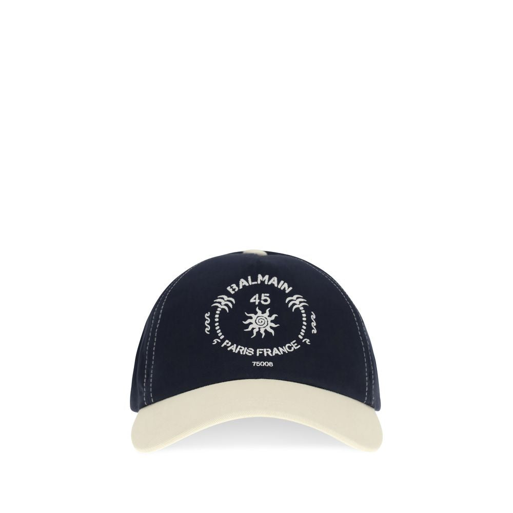 Balmain Blue Cotton Cap - Bicolor Baseball Hat with Logo