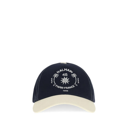 Balmain Blue Cotton Cap - Bicolor Baseball Hat with Logo