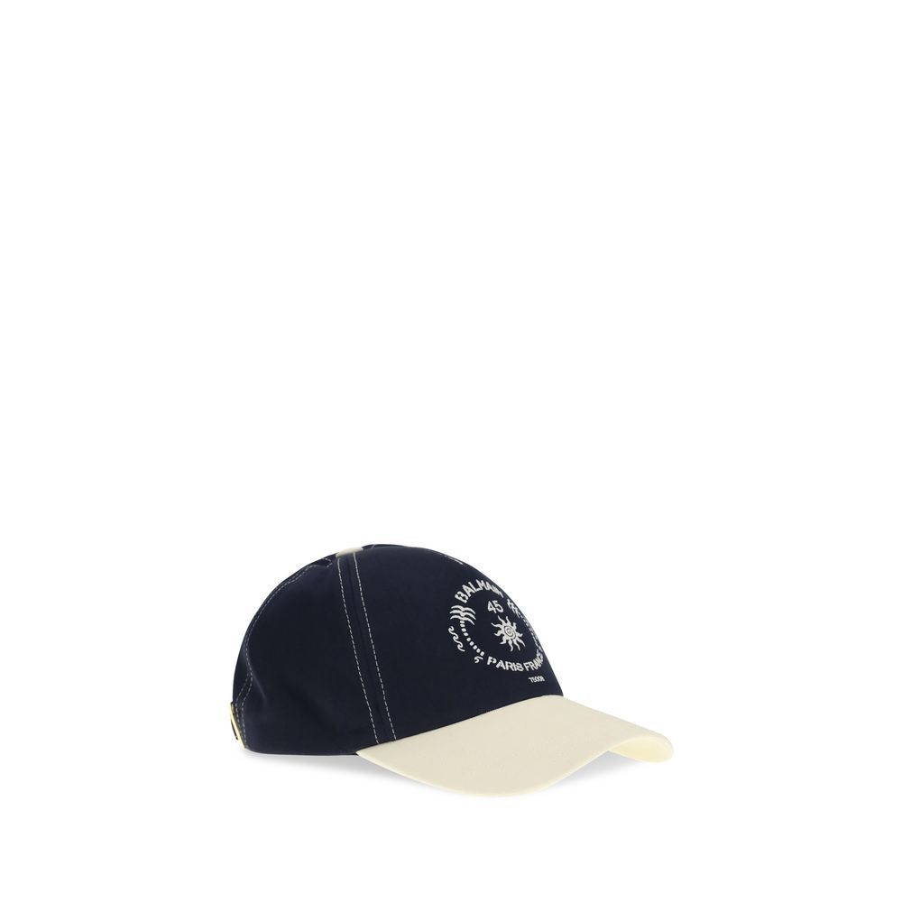 Balmain Blue Cotton Cap - Bicolor Baseball Hat with Logo