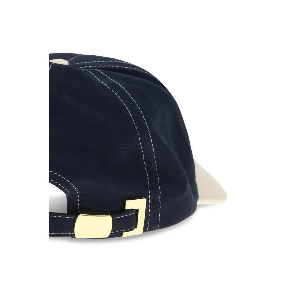 Balmain Blue Cotton Cap - Bicolor Baseball Hat with Logo