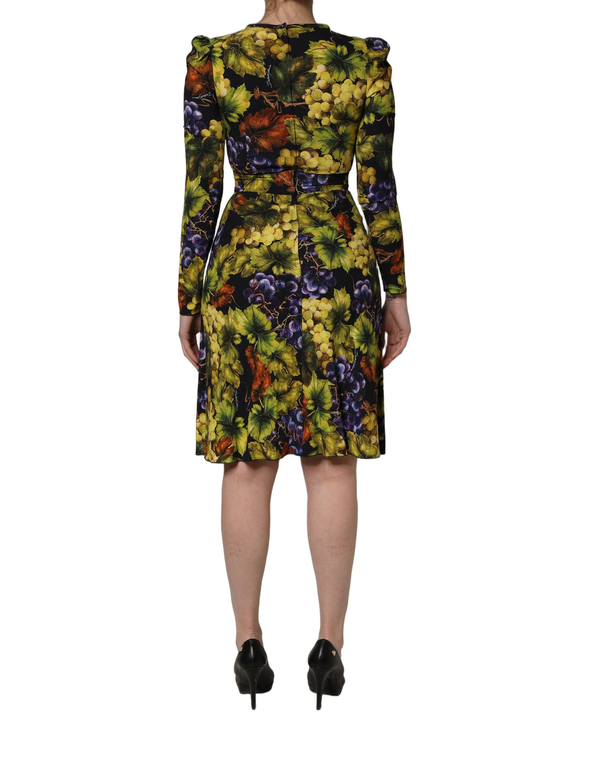 Dolce & Gabbana Multicolor Grape Print Long Sleeve Midi Dress