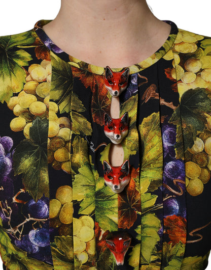 Dolce & Gabbana Multicolor Grape Print Long Sleeve Midi Dress