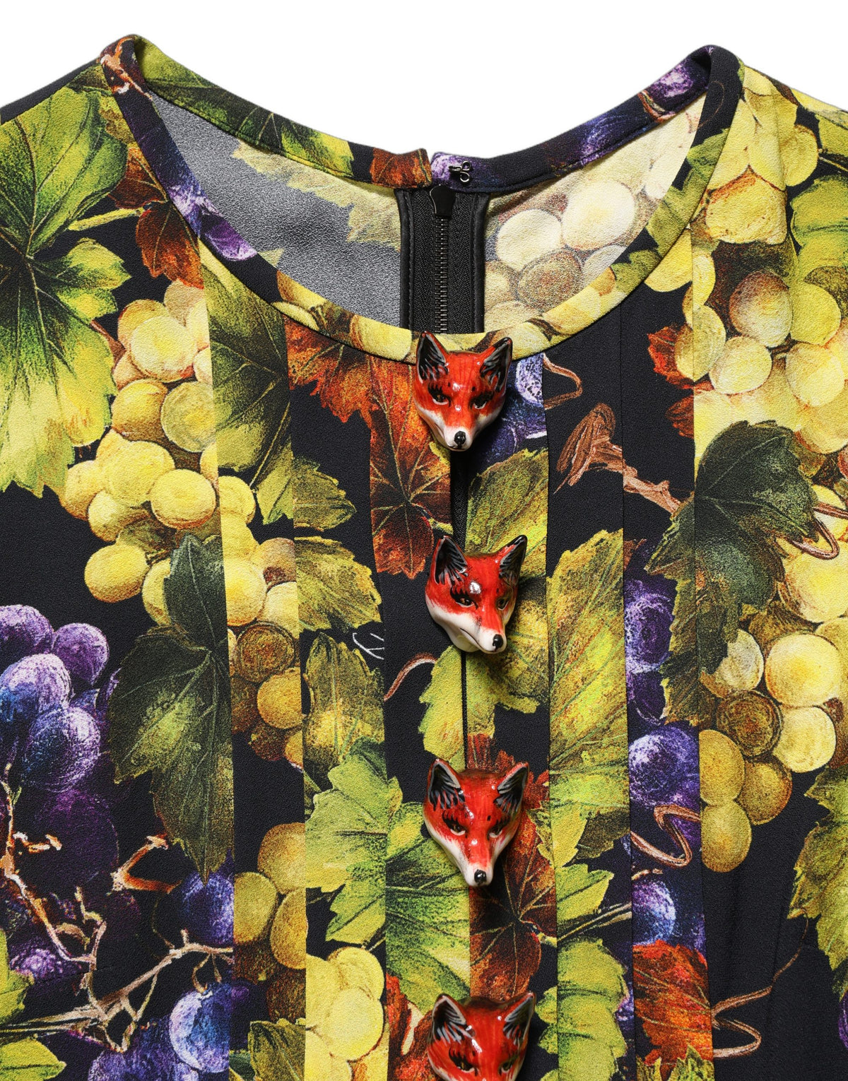 Dolce & Gabbana Multicolor Grape Print Long Sleeve Midi Dress