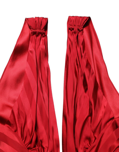 Dolce & Gabbana Red Plunging Halter Neck Draped Jumpsuit Dress