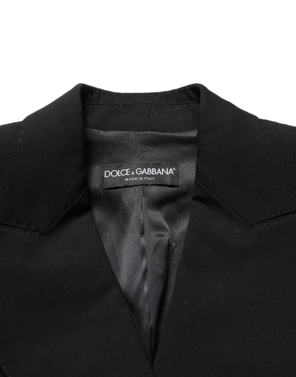 Dolce & Gabbana Black Wool Double-Breasted Lace Sleeve Jacket
