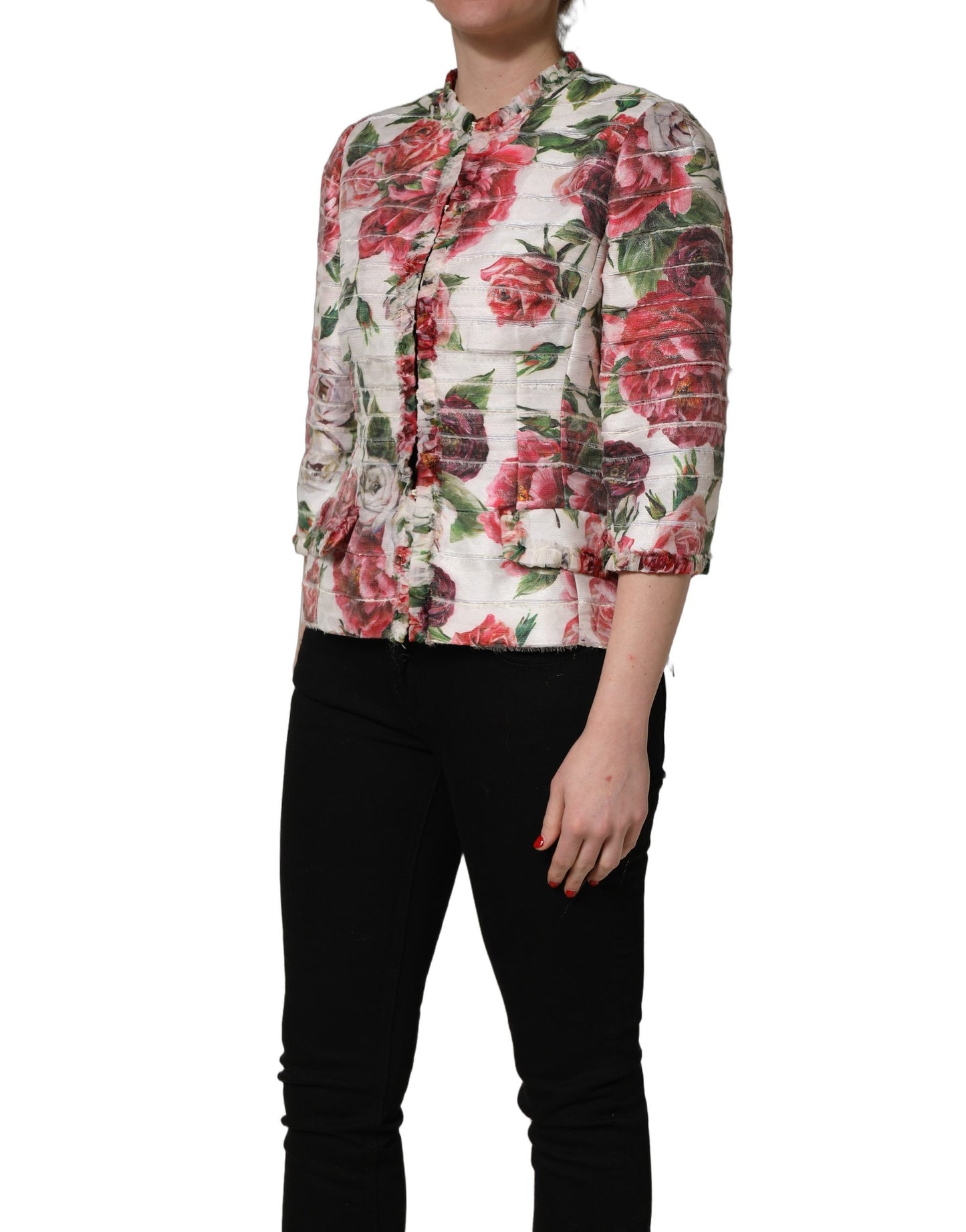 Dolce & Gabbana Multicolored Floral Peony Print 3/4 Sleeves Jacket