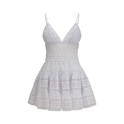 Charo Ruiz White Cotton Casual Dress - Isca Short Dress