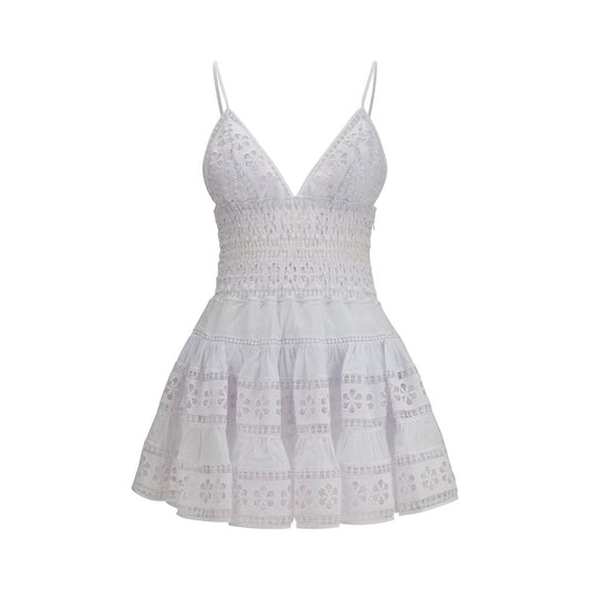 Charo Ruiz White Cotton Casual Dress - Isca Short Dress