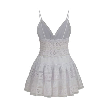 Charo Ruiz White Cotton Casual Dress - Isca Short Dress