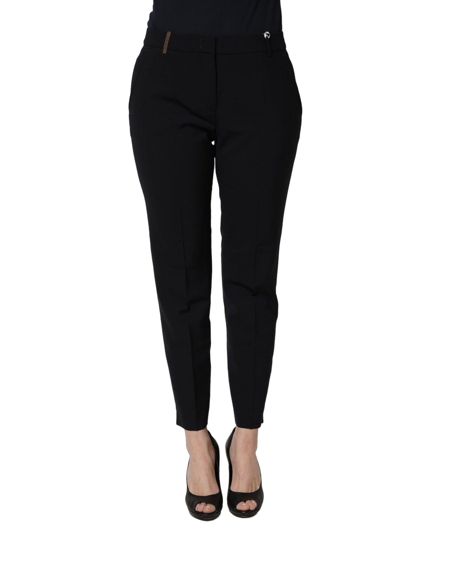 Peserico Black Skinny Mid Waist Chino Trouser Pants for Women