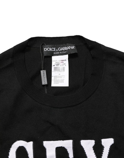 Dolce & Gabbana Black Graphic Print Long-Sleeved Crop Top