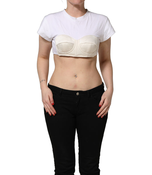 Dolce & Gabbana White Bustier Short Sleeve Crew Neck Cropped Top