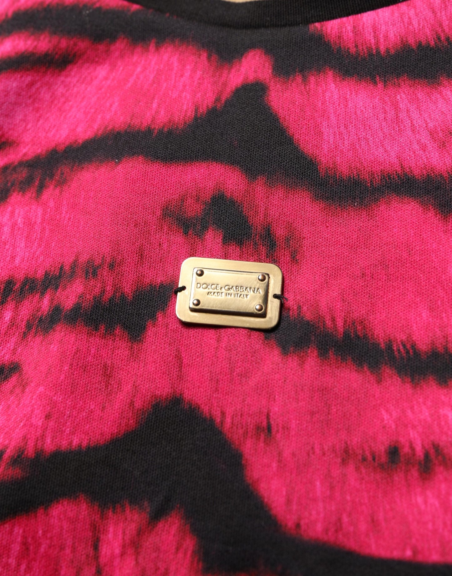 Dolce & Gabbana Pink Tiger Print Crew Neck Cropped T-shirt