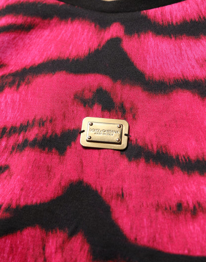 Dolce & Gabbana Pink Tiger Print Crew Neck Cropped T-shirt