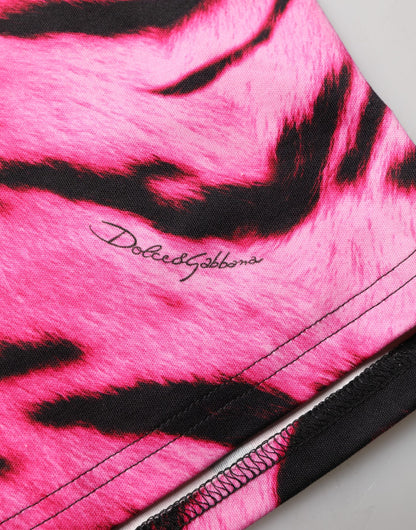 Dolce & Gabbana Pink Tiger Print Crew Neck Cropped T-shirt