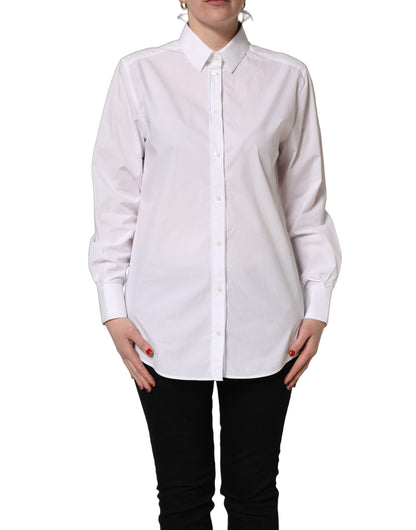 Dolce & Gabbana White Cotton Long Sleeve Button-Up Shirt