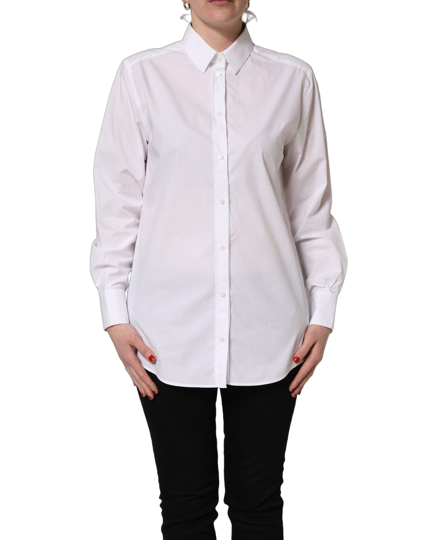 Dolce & Gabbana White Cotton Long Sleeve Button-Up Shirt