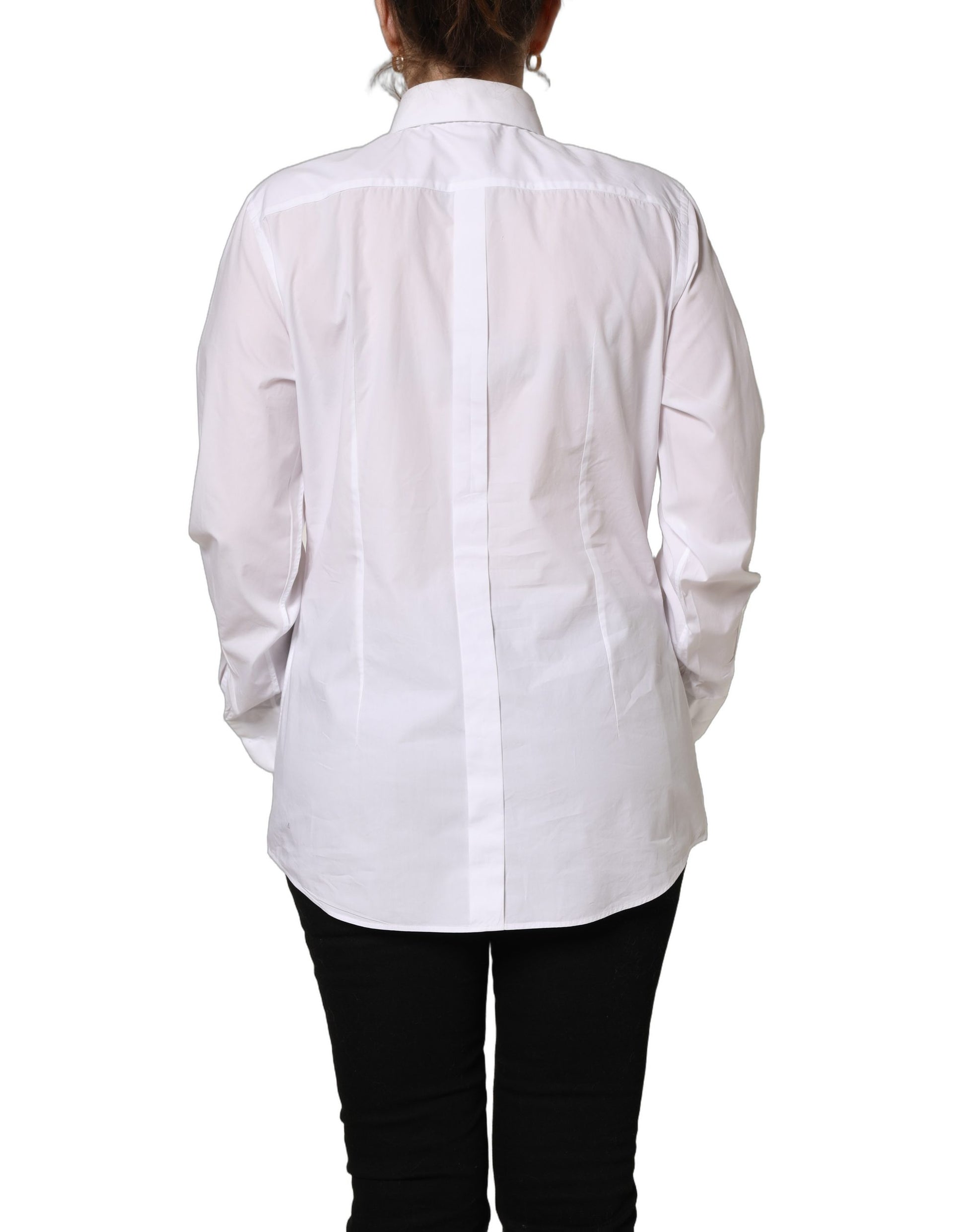Dolce & Gabbana White Cotton Long Sleeve Button-Up Shirt