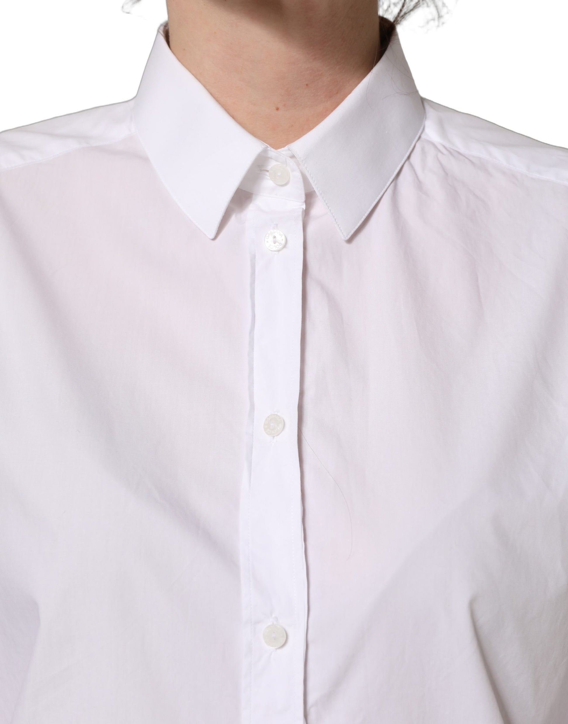 Dolce & Gabbana White Cotton Long Sleeve Button-Up Shirt