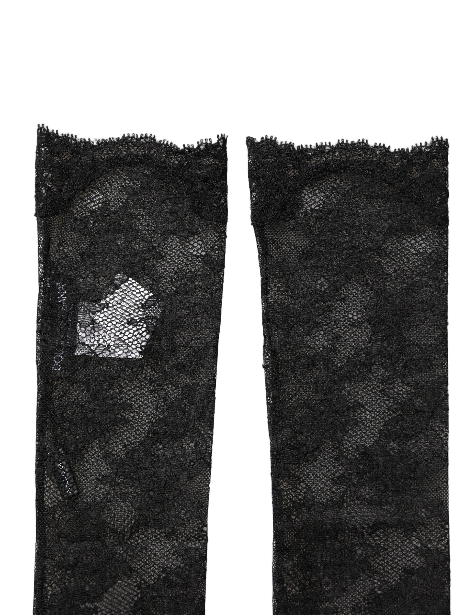 Dolce & Gabbana Black Floral Lace Nylon Stretch Knee Socks Leg Warmers