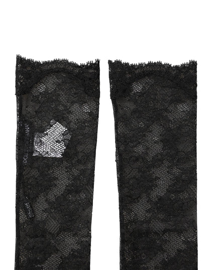 Dolce & Gabbana Black Floral Lace Nylon Stretch Knee Socks Leg Warmers