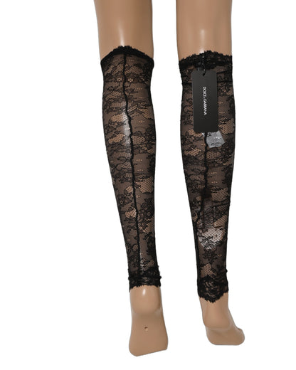 Dolce & Gabbana Black Floral Lace Nylon Stretch Knee Socks Leg Warmers