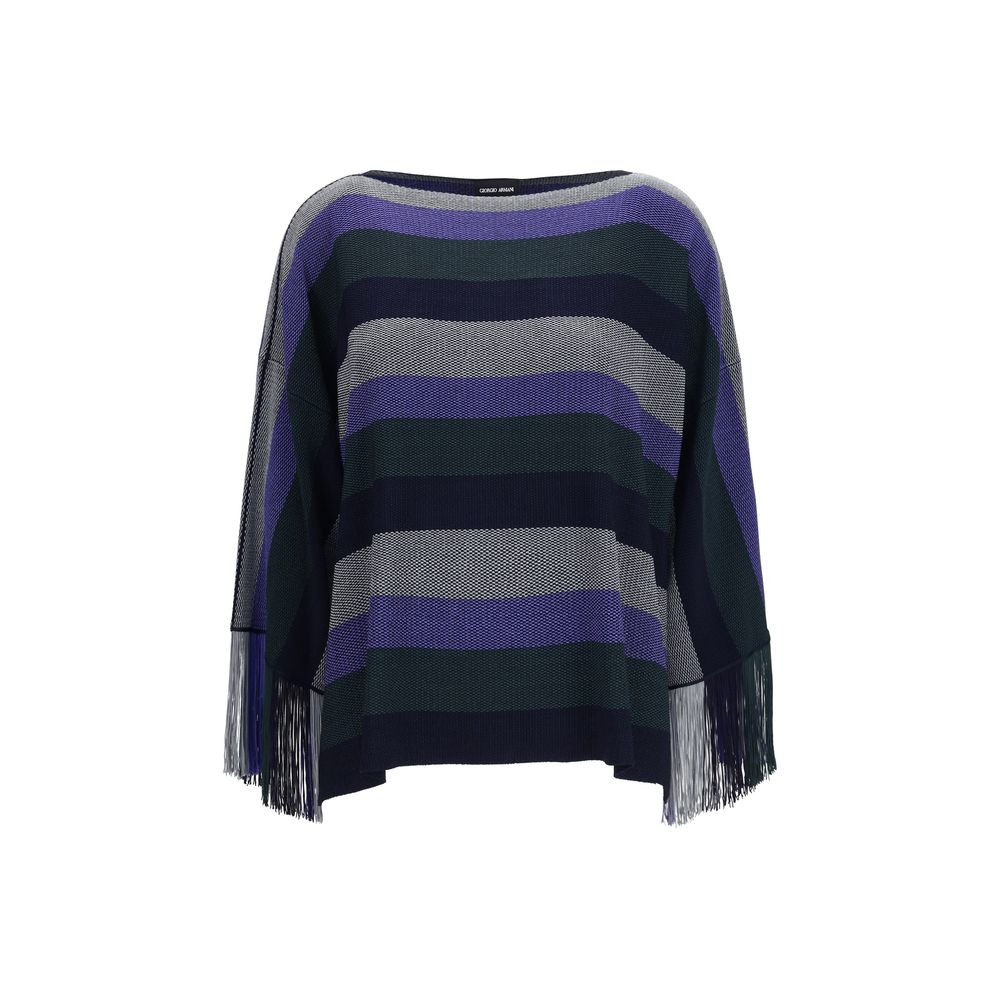Giorgio Armani Blue Viscose Fringe Sweater