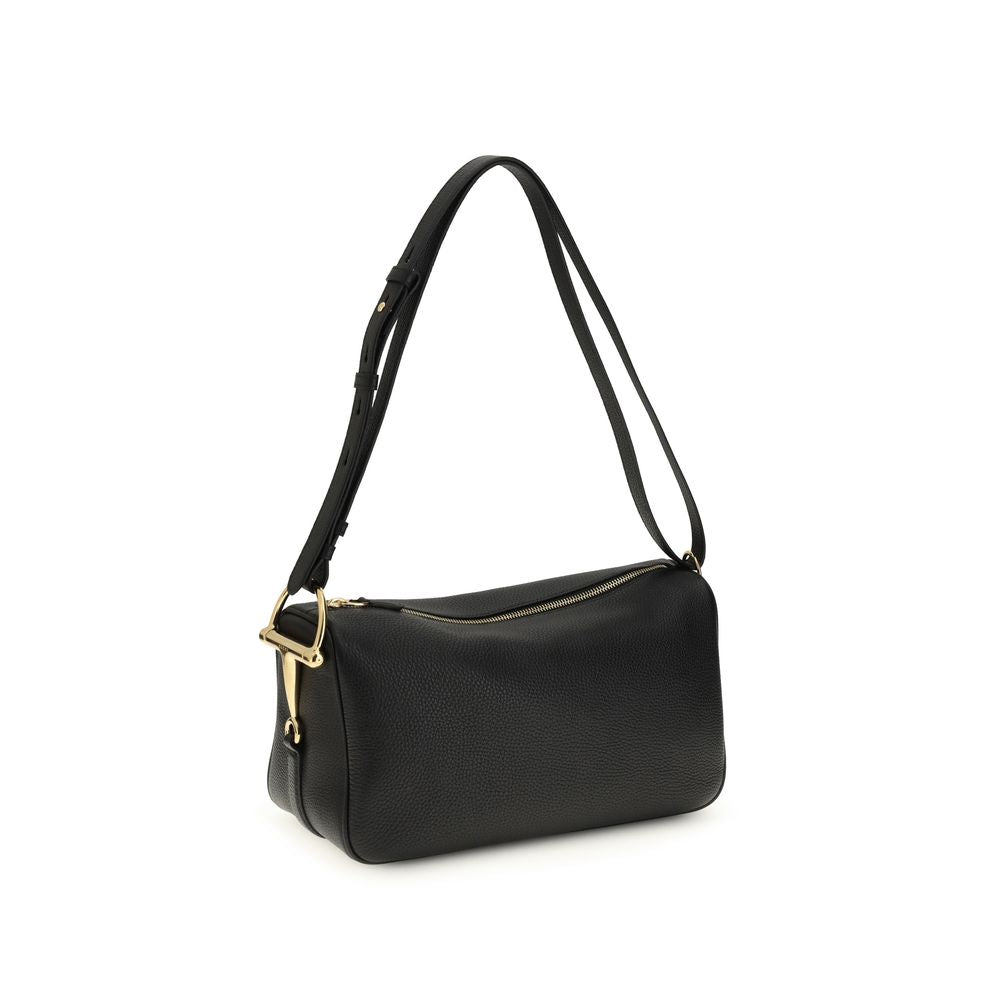 Gucci Black Calf Leather Bos Taurus Half Horsebit Shoulder Bag