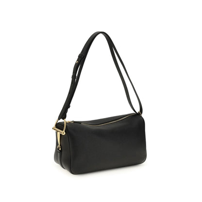 Gucci Black Calf Leather Bos Taurus Half Horsebit Shoulder Bag