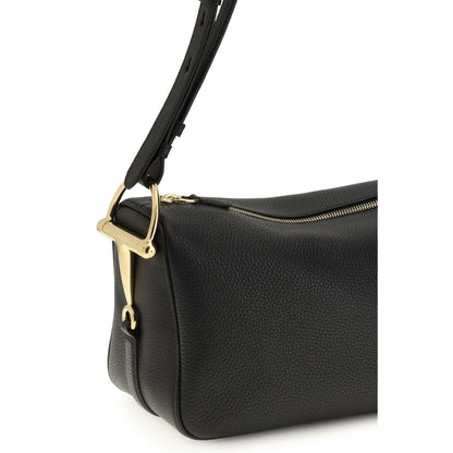 Gucci Black Calf Leather Bos Taurus Half Horsebit Shoulder Bag