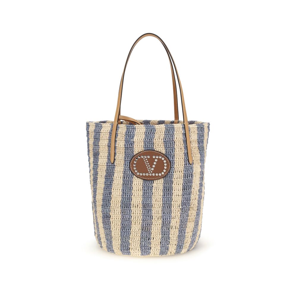 Valentino Garavani Striped Raffia Bucket Bag