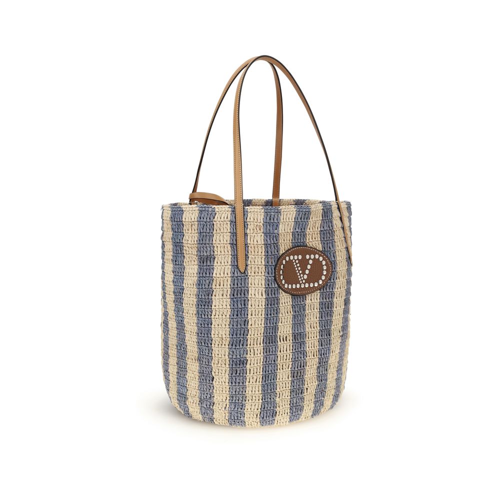 Valentino Garavani Striped Raffia Bucket Bag