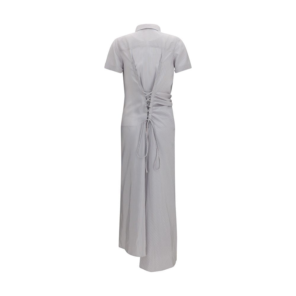 Alexander McQueen White and Blue Striped Draped Maxi Dress