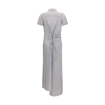 Alexander McQueen White and Blue Striped Draped Maxi Dress