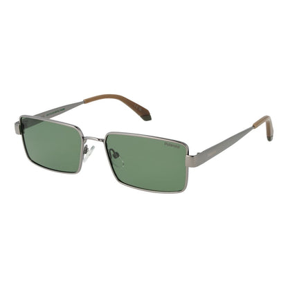 Polaroid Men's Sunglasses – Gunmetal Rectangle Frame, Green Polarised Lenses
