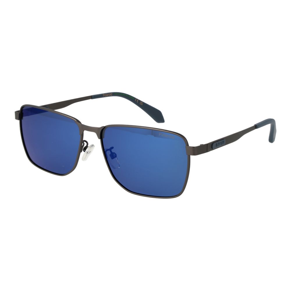 Polaroid Men's Sunglasses – Gunmetal Rectangle Frame, Blue Mirrored Lenses