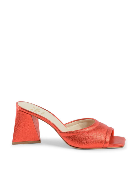 19V69 Italia Red Leather Heeled Mule Sandals - Simona