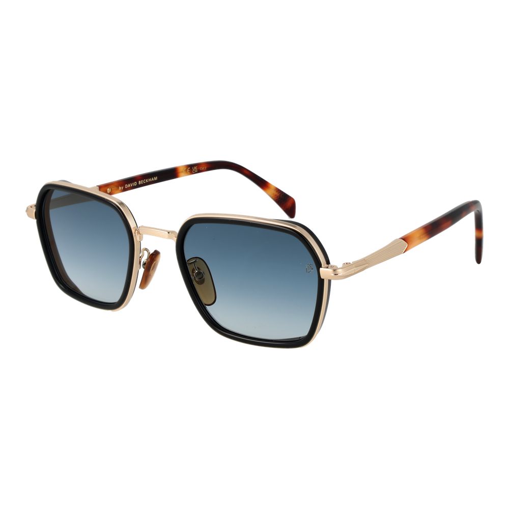 David Beckham Men’s Sunglasses – Gold Square Frame, Blue Gradient Lenses