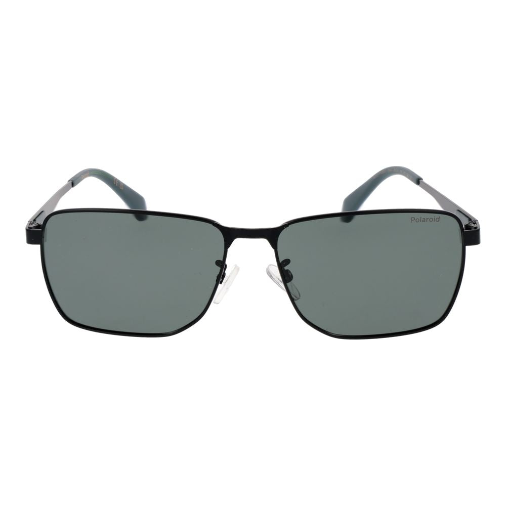 Polaroid Black Metal Sunglasses – Rectangle Frame, Green Polarized Lenses