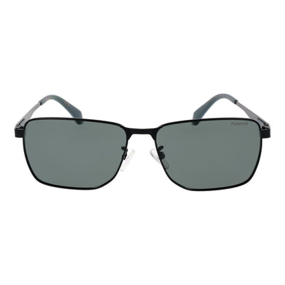 Polaroid Black Metal Sunglasses – Rectangle Frame, Green Polarized Lenses